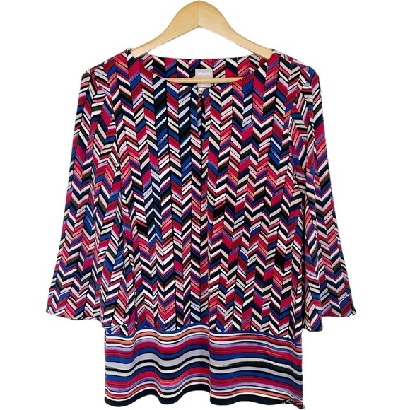 Chicos Chevron-Print Striped-Border Top Size 1 US M - Picture 2 of 7